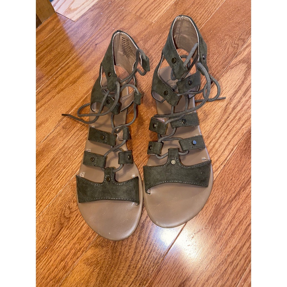 Green tie up sandals